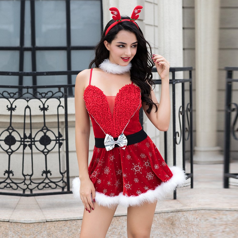 Headdress Collar Belt T-Back Red Costume